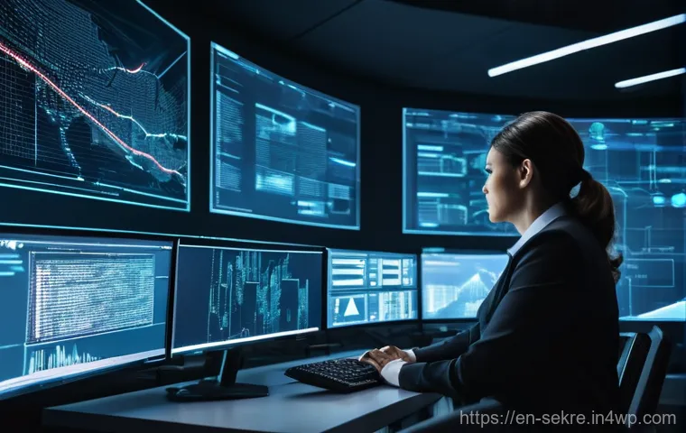 사이버 보안 사고 후 피해 복구 전략 - **Prompt:** A diverse team of cybersecurity professionals, dressed in smart casual business attire, ...