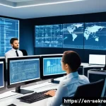 Home 17 사이버보안 위협 대응을 위한 외부 감사의 필요성 - A modern corporate office environment showing a diverse team of cybersecurity auditors conducting an...