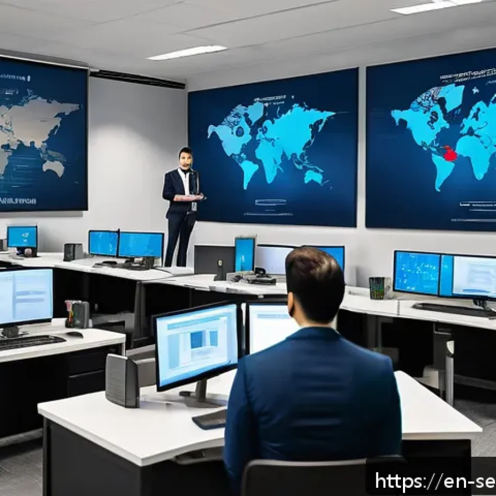사이버 보안 정책과 절차의 차별화된 접근 - A modern office environment featuring a diverse group of employees actively engaged in a cybersecuri...
