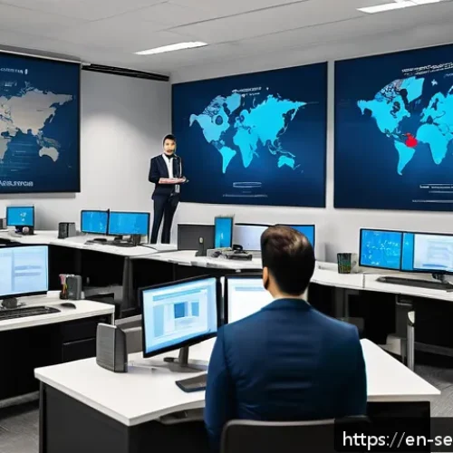 Home 31 사이버 보안 정책과 절차의 차별화된 접근 - A modern office environment featuring a diverse group of employees actively engaged in a cybersecuri...