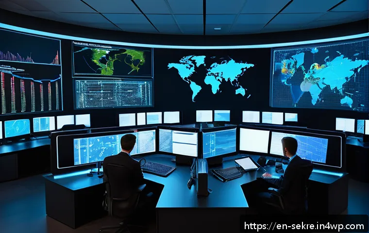 사이버 공격 발생 시 즉각적인 대응 프로세스 - A high-tech cybersecurity operations center with diverse IT professionals intensely monitoring multi...