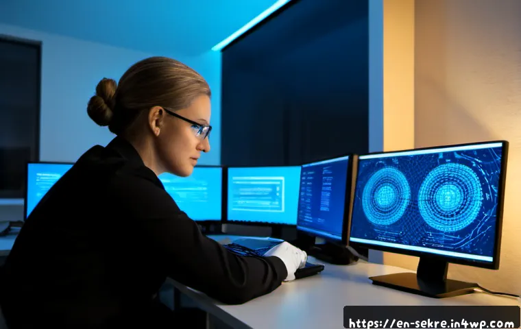 Home 17 사이버 위협 인텔리전스의 활용 방안 - Photorealistic cybersecurity analyst in a modern North American office, reviewing a threat intellige...